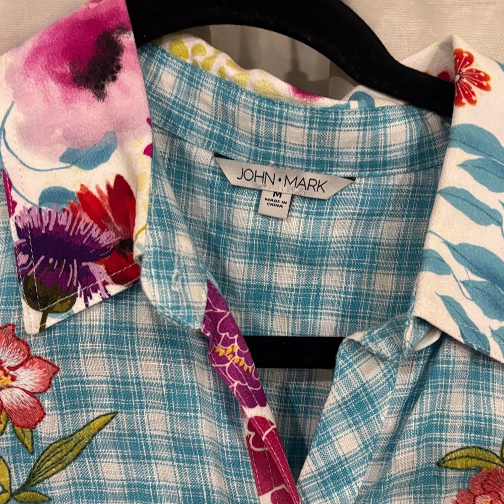John Mark Multicolor Floral Checkered Blouse